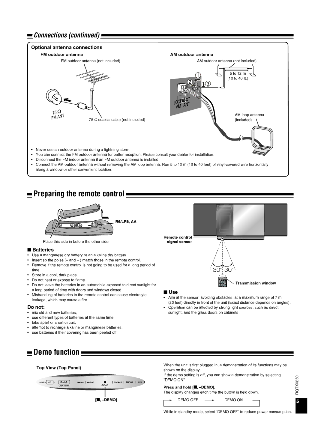 Panasonic SC-HC3 operating instructions Preparing the remote control, Demo function 