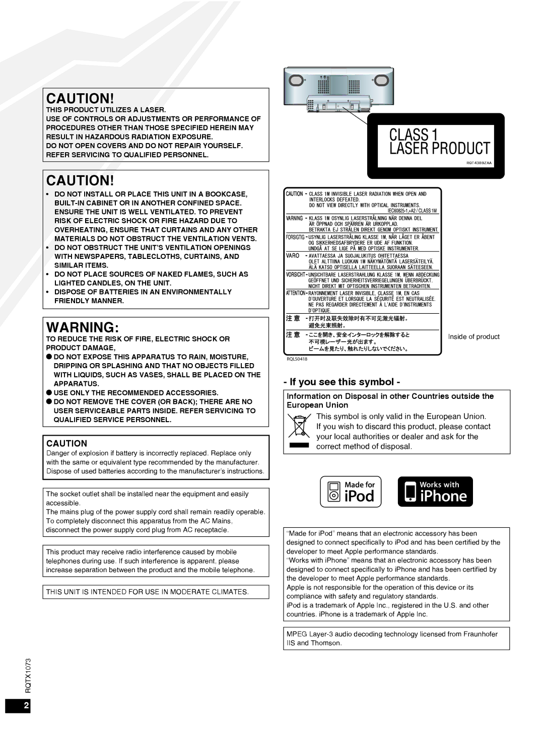 Panasonic SC-HC30 manual If you see this symbol 