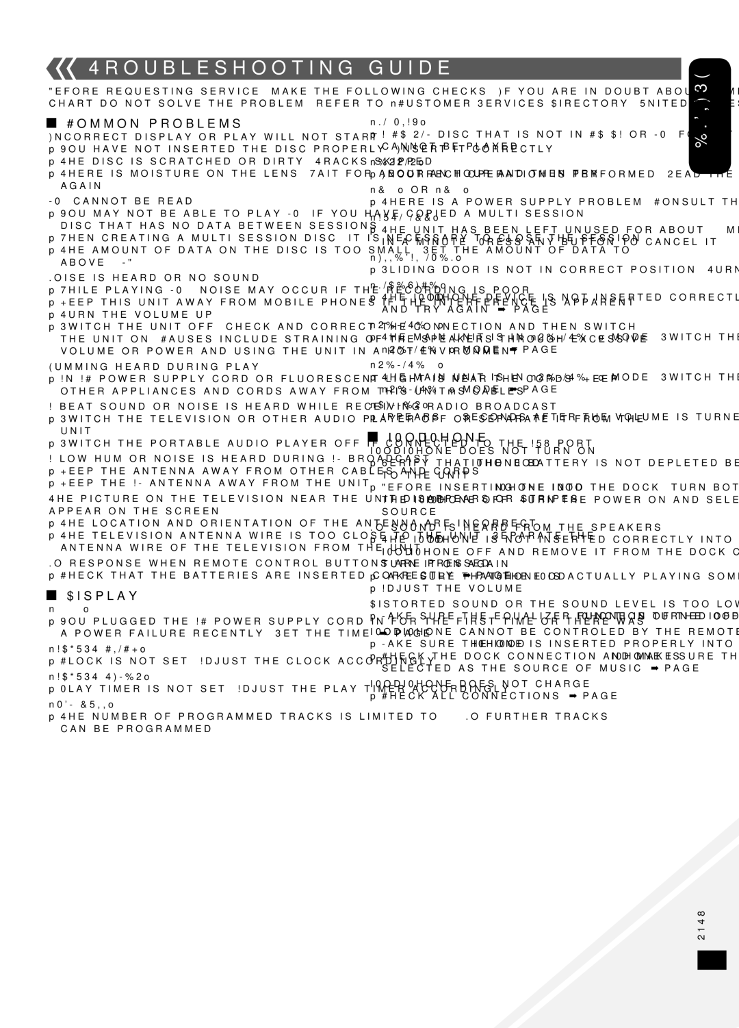 Panasonic SC-HC30 operating instructions Troubleshooting guide, Common problems, Display, IPod/iPhone 