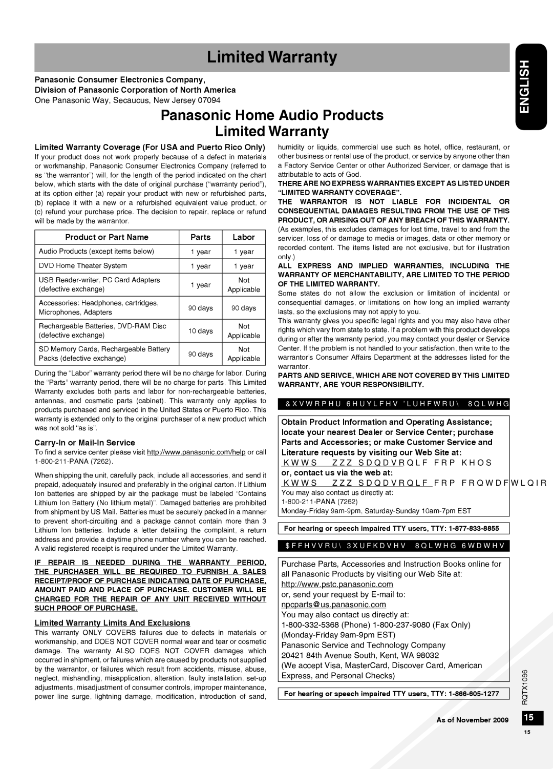 Panasonic SC-HC30 operating instructions For hearing or speech impaired TTY users, TTY 