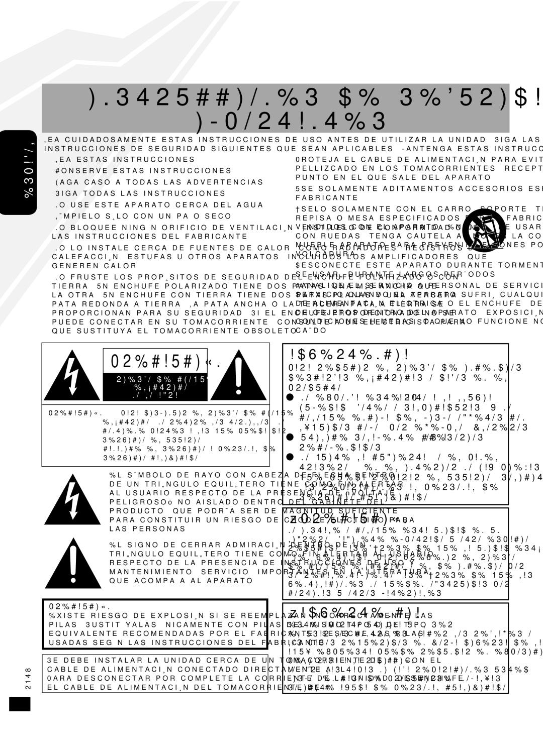 Panasonic SC-HC30 operating instructions Instrucciones DE Seguridad Importantes 