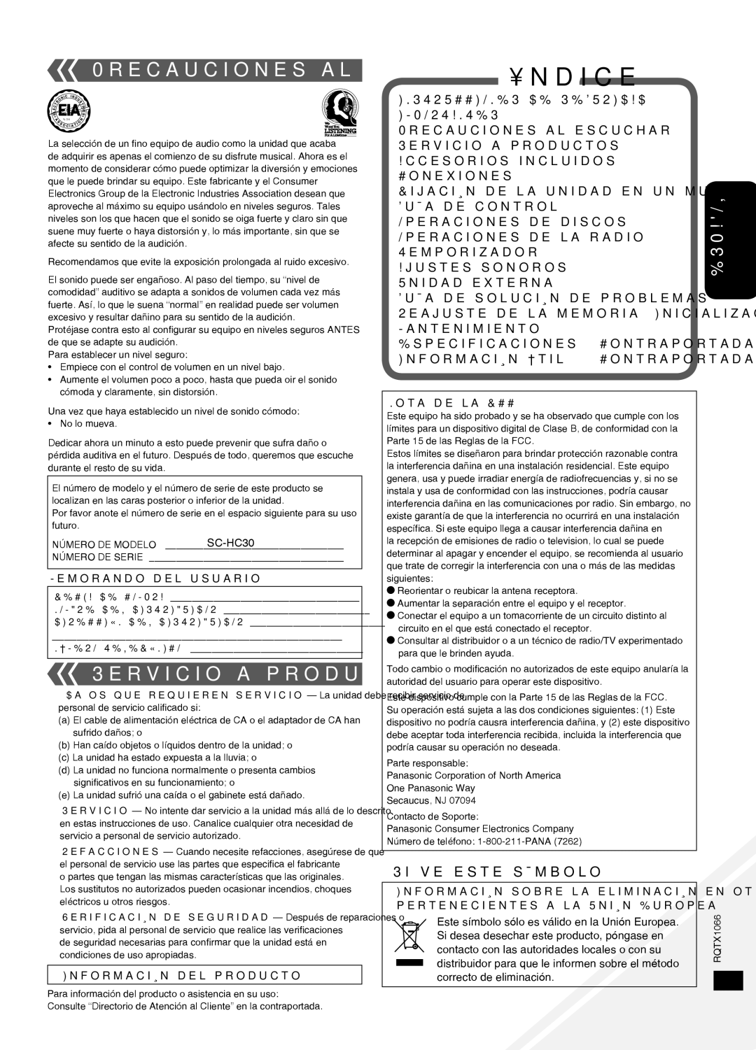 Panasonic SC-HC30 Precauciones al escuchar, Servicio a productos, Si ve este símbolo, Dirección DEL Distribuidor 