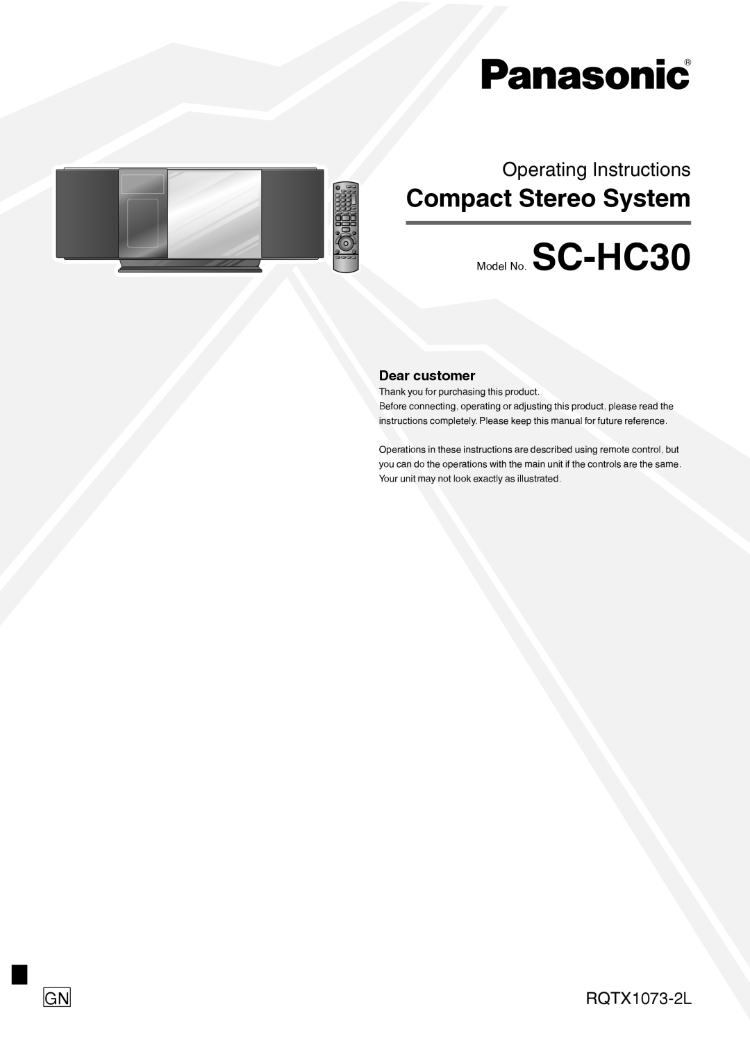 Panasonic manual Operating Instructions, RQTX1073-2L, Model No. SC-HC30, Compact Stereo System 