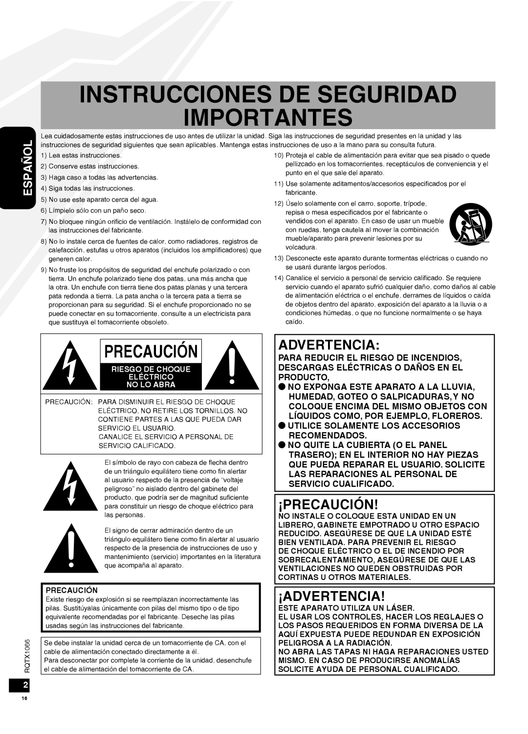 Panasonic SC-HC30 Instrucciones De Seguridad Importantes, ¡Precaución, ¡Advertencia, Este Aparato Utiliza Un Láser 