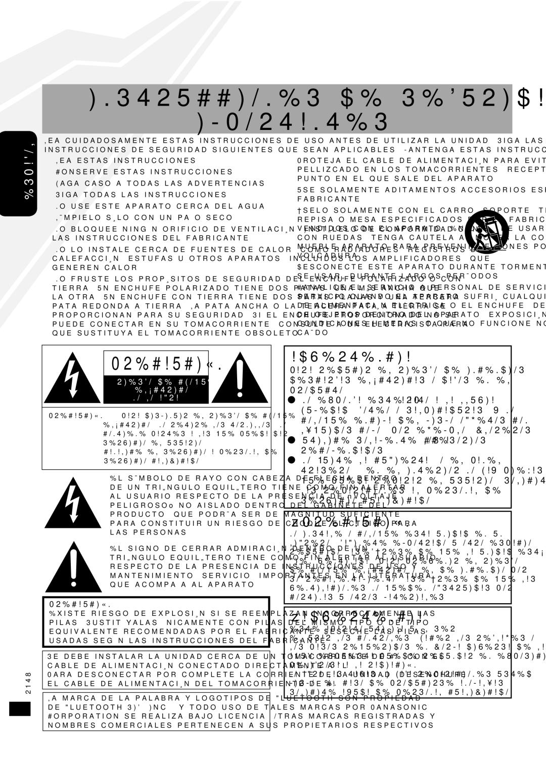 Panasonic SC-HC40 warranty Instrucciones DE Seguridad Importantes 