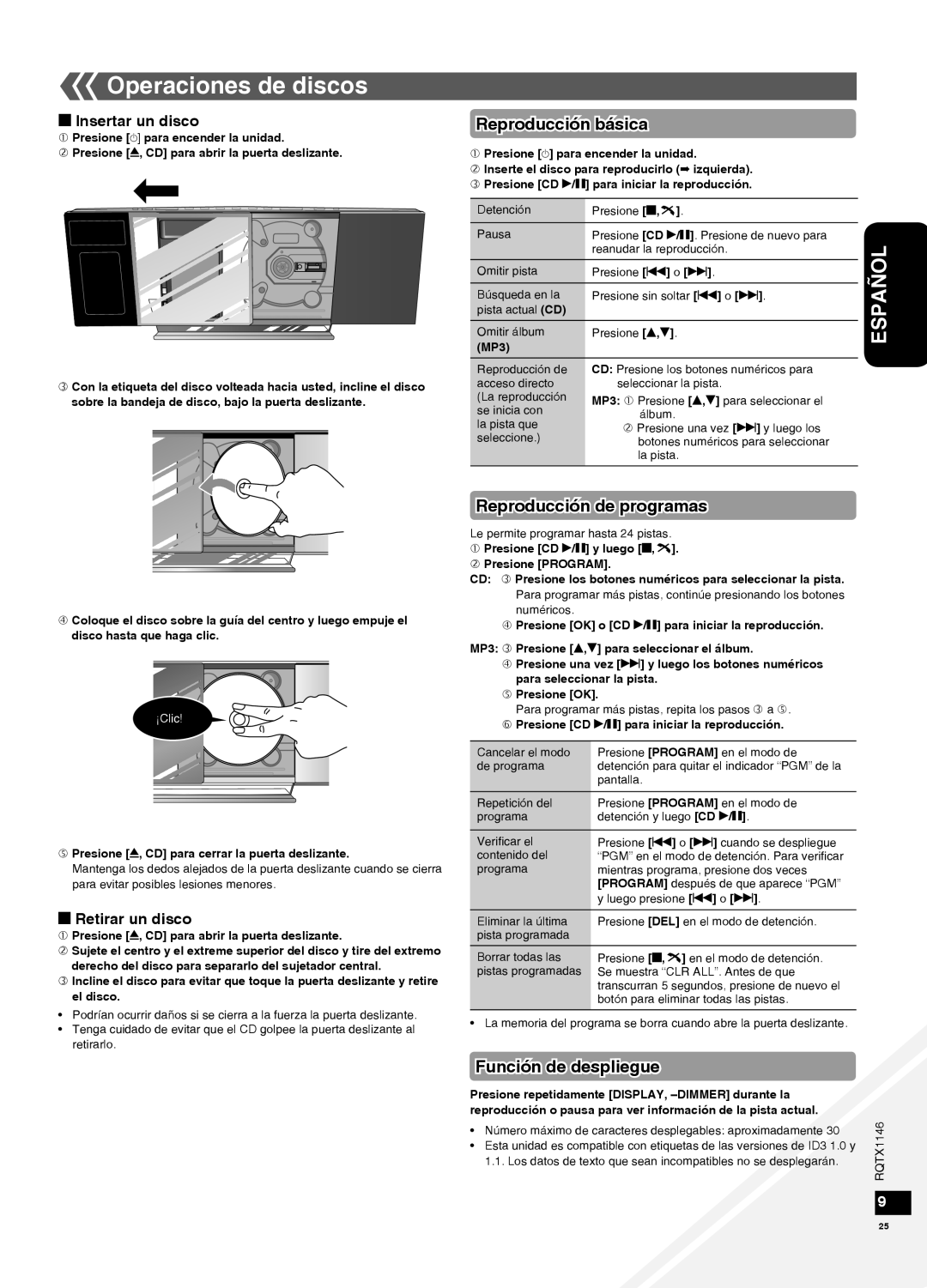 Panasonic SC-HC40 warranty Operaciones de discos, Reproducción básica, Reproducción de programas, Función de despliegue 