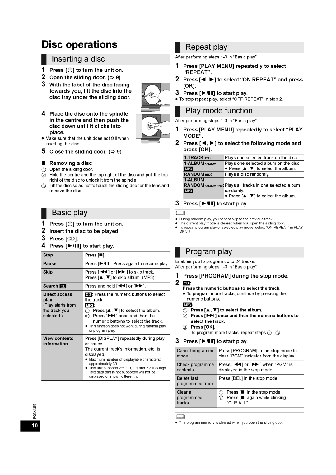 Panasonic SC-HC55DB, SC-HC35 installation instructions Disc operations, Basic play, Program play 