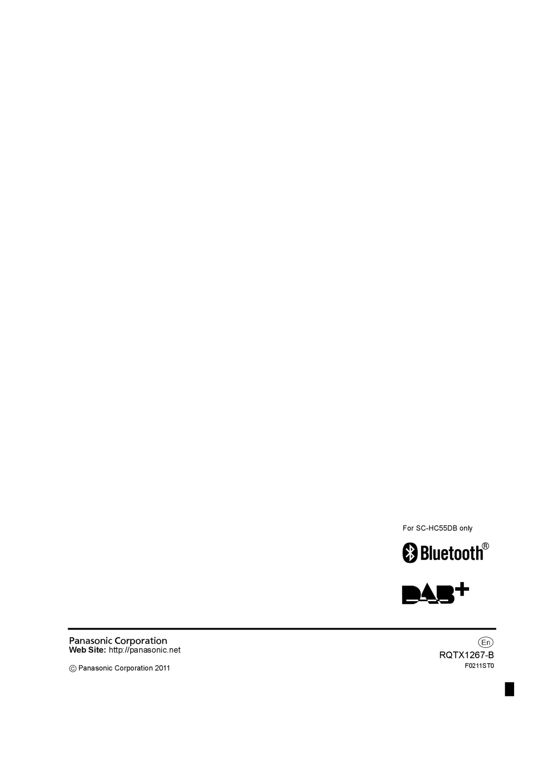 Panasonic SC-HC35 installation instructions Panasonic Corporation Web Site http//panasonic.net, For SC-HC55DB only 