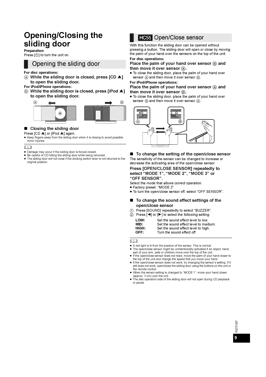 Panasonic SC-HC35, SC-HC55DB installation instructions Opening/Closing the sliding door, Opening the sliding door 