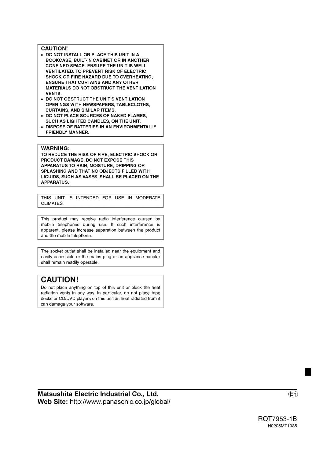 Panasonic SC-HT17 operating instructions RQT7953-1B 