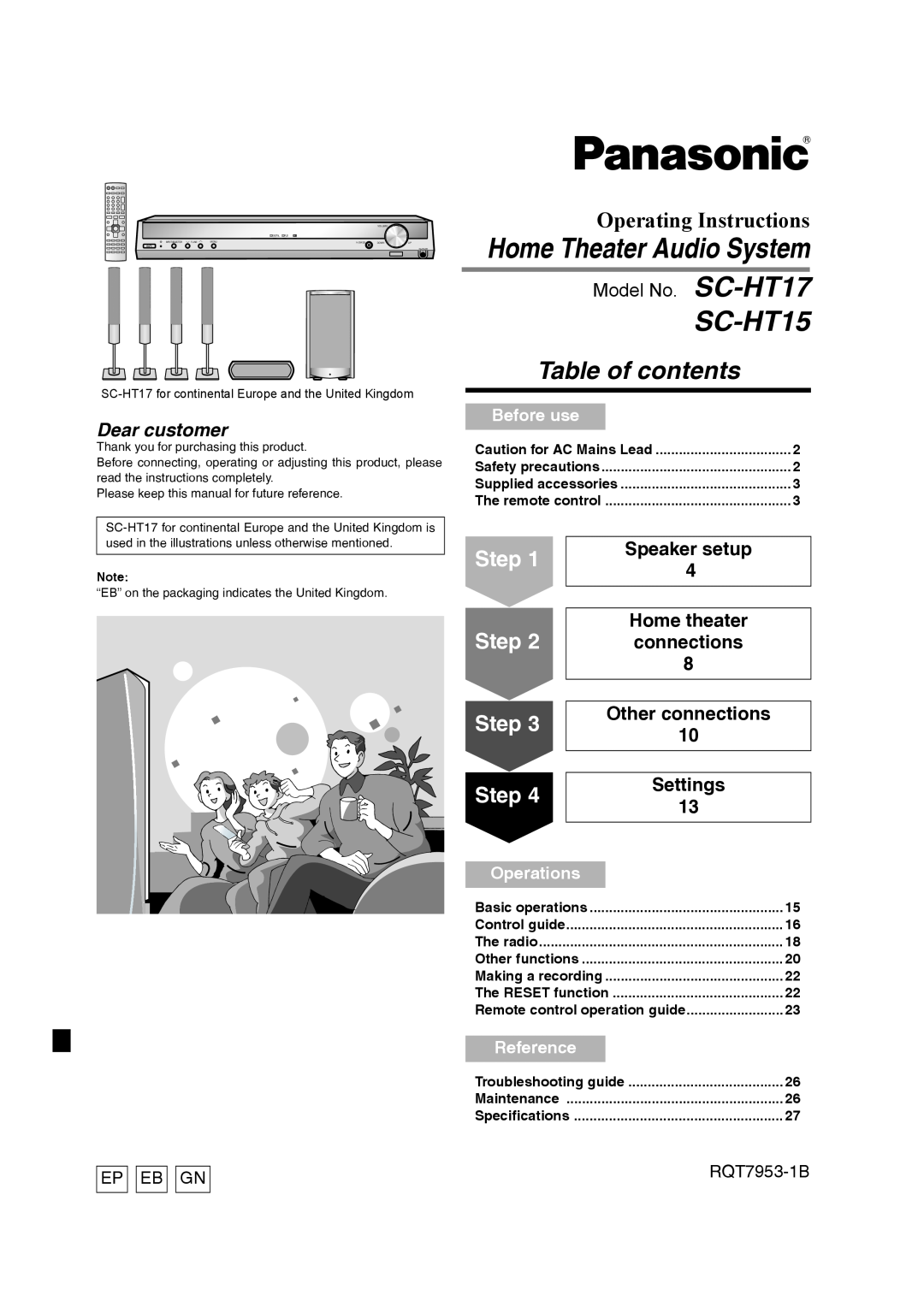 Panasonic operating instructions Model No. SC-HT17, Home theater, Other connections, Settings, Before use, Operations 