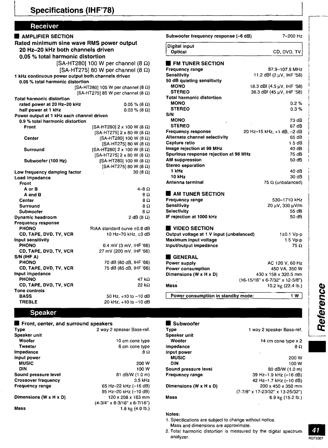 Panasonic SC-HT275, SC-HT280 manual 