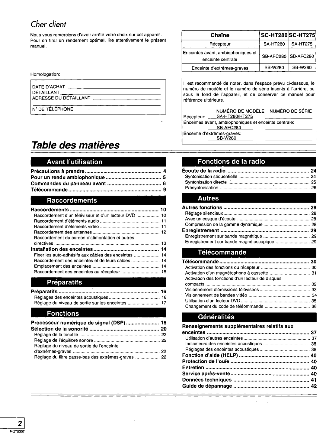 Panasonic SC-HT280, SC-HT275 manual 