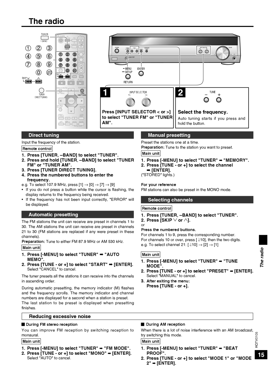 Panasonic SC-HT40 specifications Radio, Direct tuning, Automatic presetting, Manual presetting, Selecting channels 