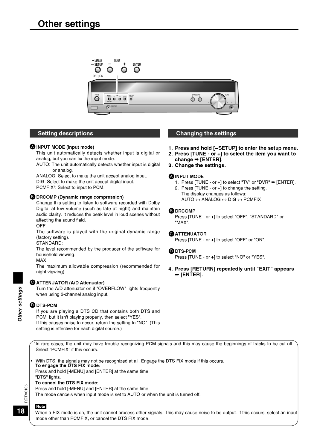 Panasonic SC-HT40 specifications Other settings, Setting descriptions Changing the settings 