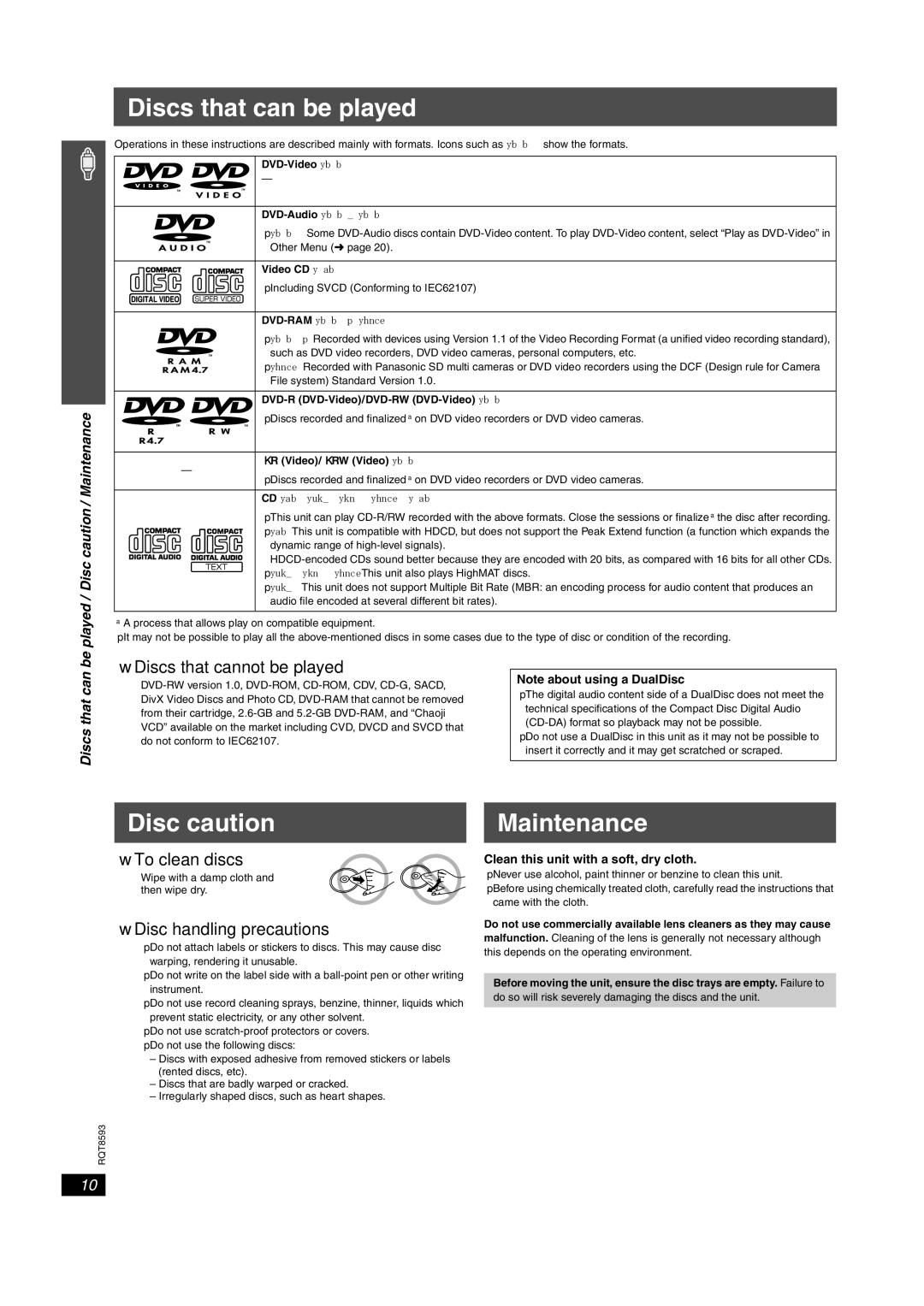 Panasonic SC-HT440 manual Discs that can be played, Disc caution, Maintenance 