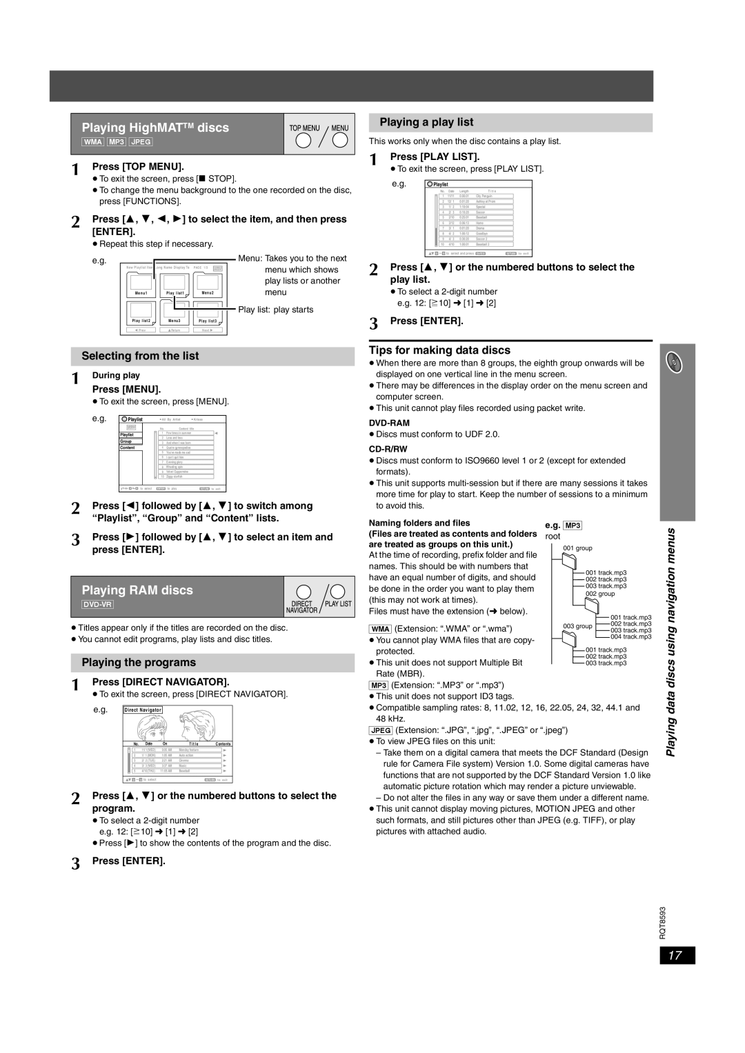 Panasonic SC-HT440 manual Playing HighMATTM discs 