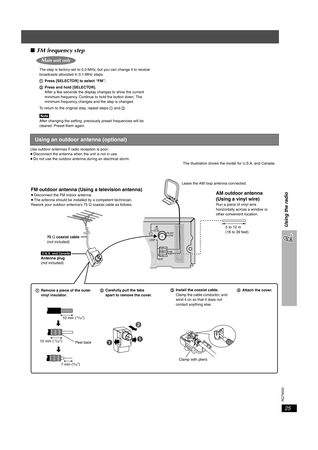 Panasonic SC-HT440 FM frequency step, Using an outdoor antenna optional, FM outdoor antenna Using a television antenna 