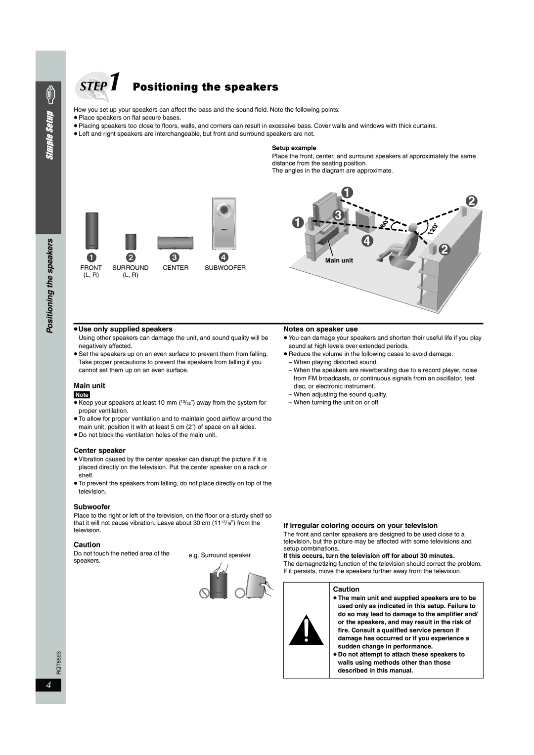 Panasonic SC-HT440 manual Positioning the speakers 