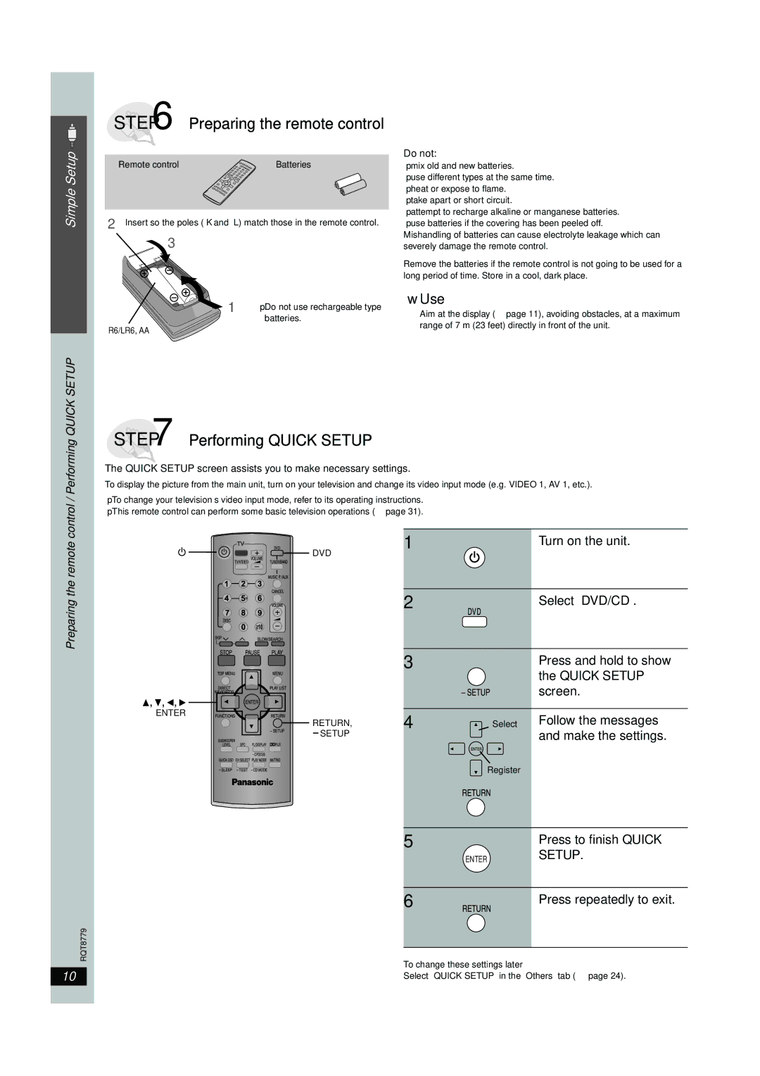 Panasonic SC-HT441W manual Use, Do not, Quick Setup screen assists you to make necessary settings 