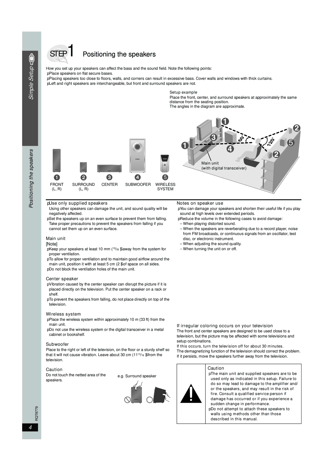 Panasonic SC-HT441W manual Positioning the speakers 