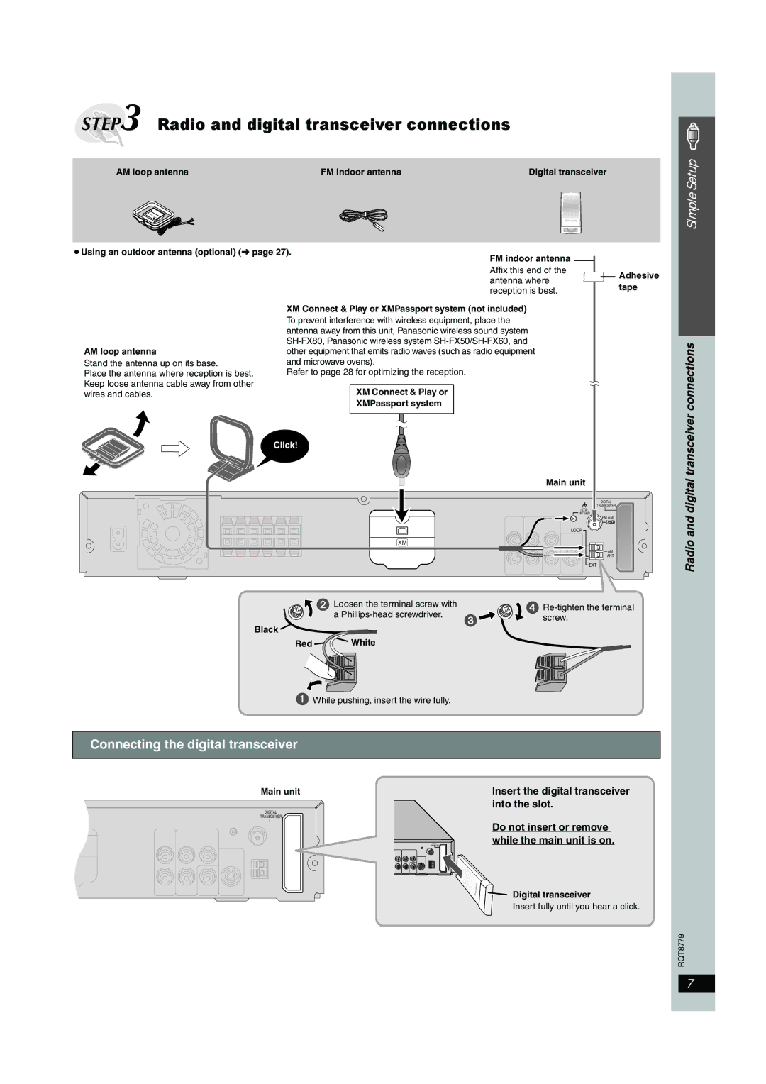 Panasonic SC-HT441W manual Connecting the digital transceiver, Radio and digital transceiver connections 