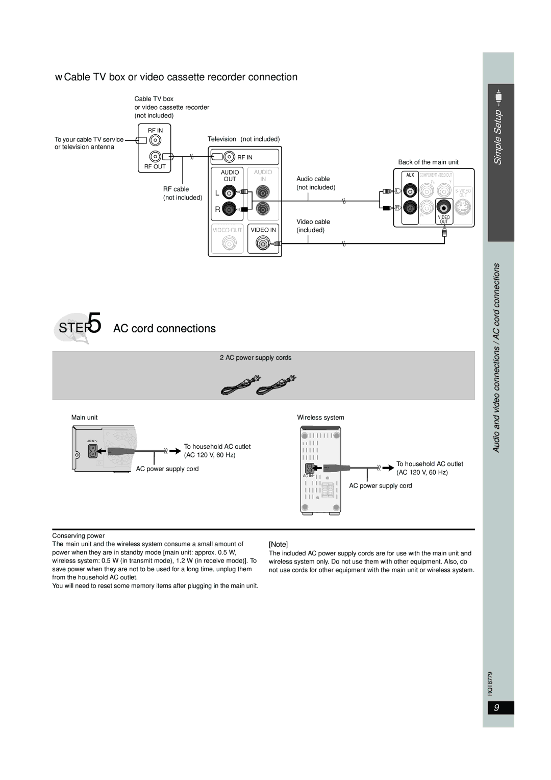 Panasonic SC-HT441W manual Audio and video connections / AC cord connections 