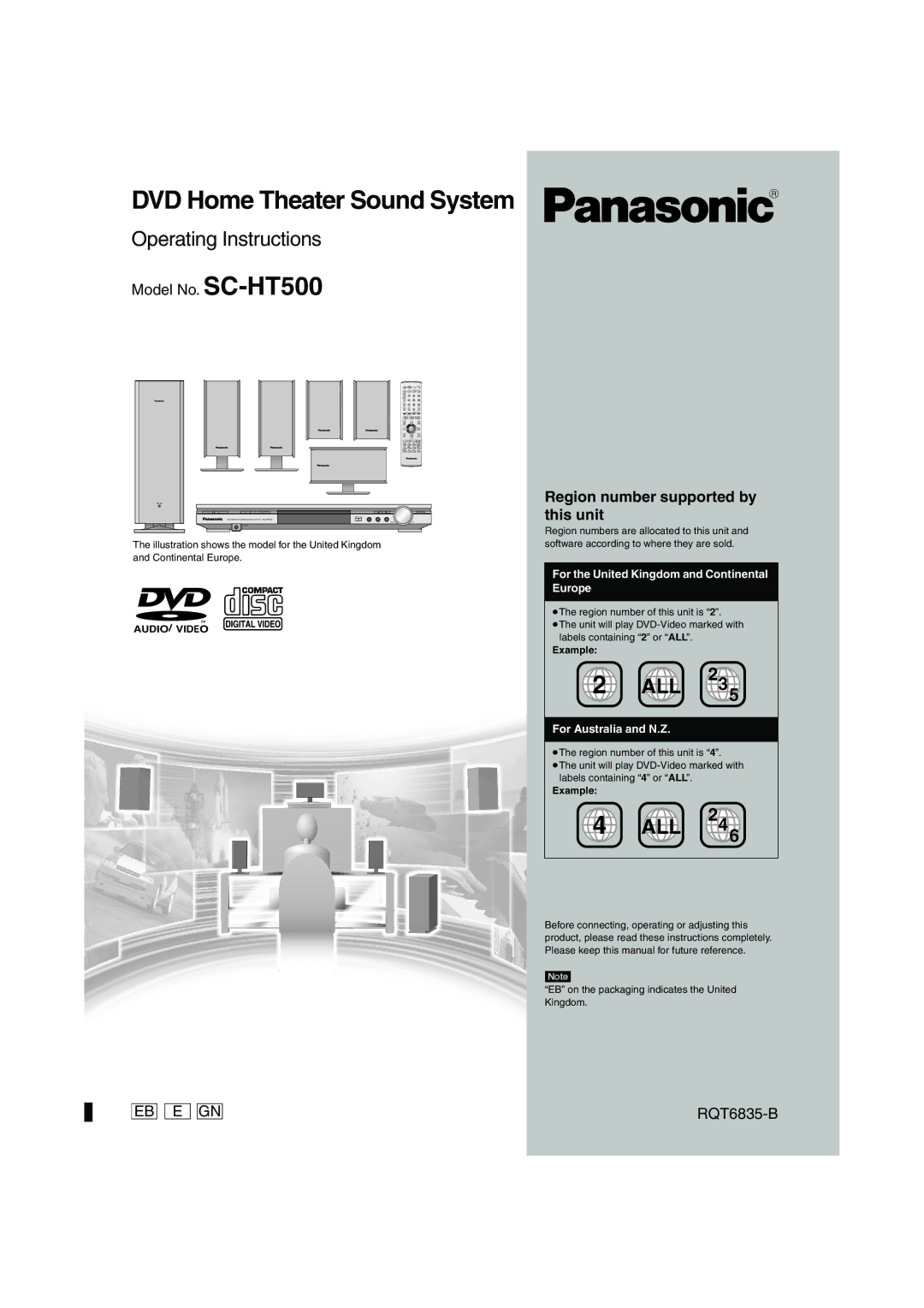 Panasonic SC-HT500 operating instructions Region number supported by this unit, Example 