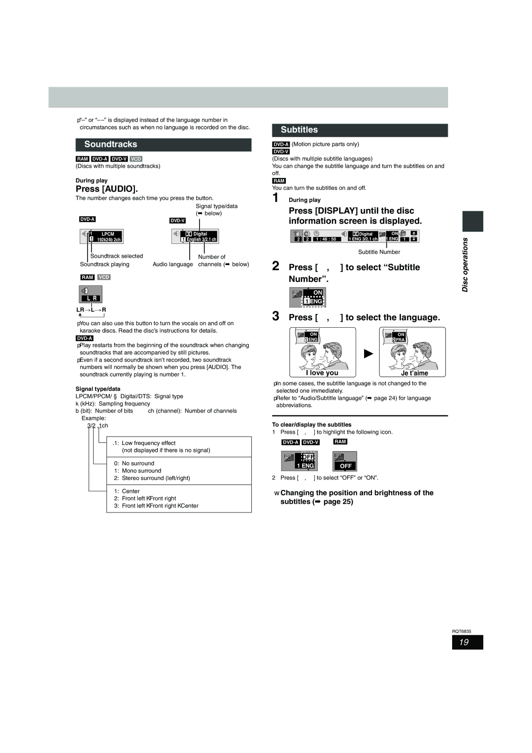 Panasonic SC-HT500 operating instructions Subtitles, Soundtracks 