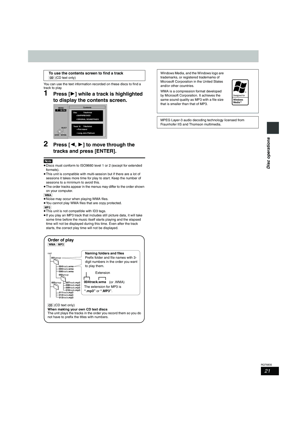 Panasonic SC-HT500 operating instructions Order of play, To use the contents screen to find a track 