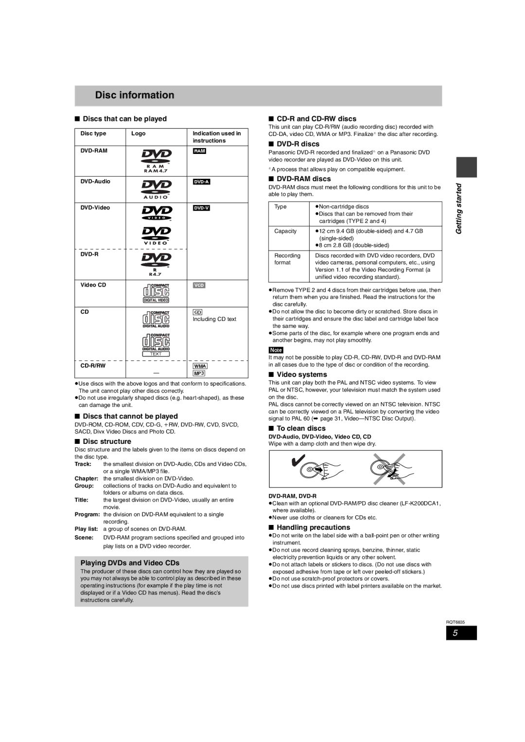 Panasonic SC-HT500 operating instructions Disc information 