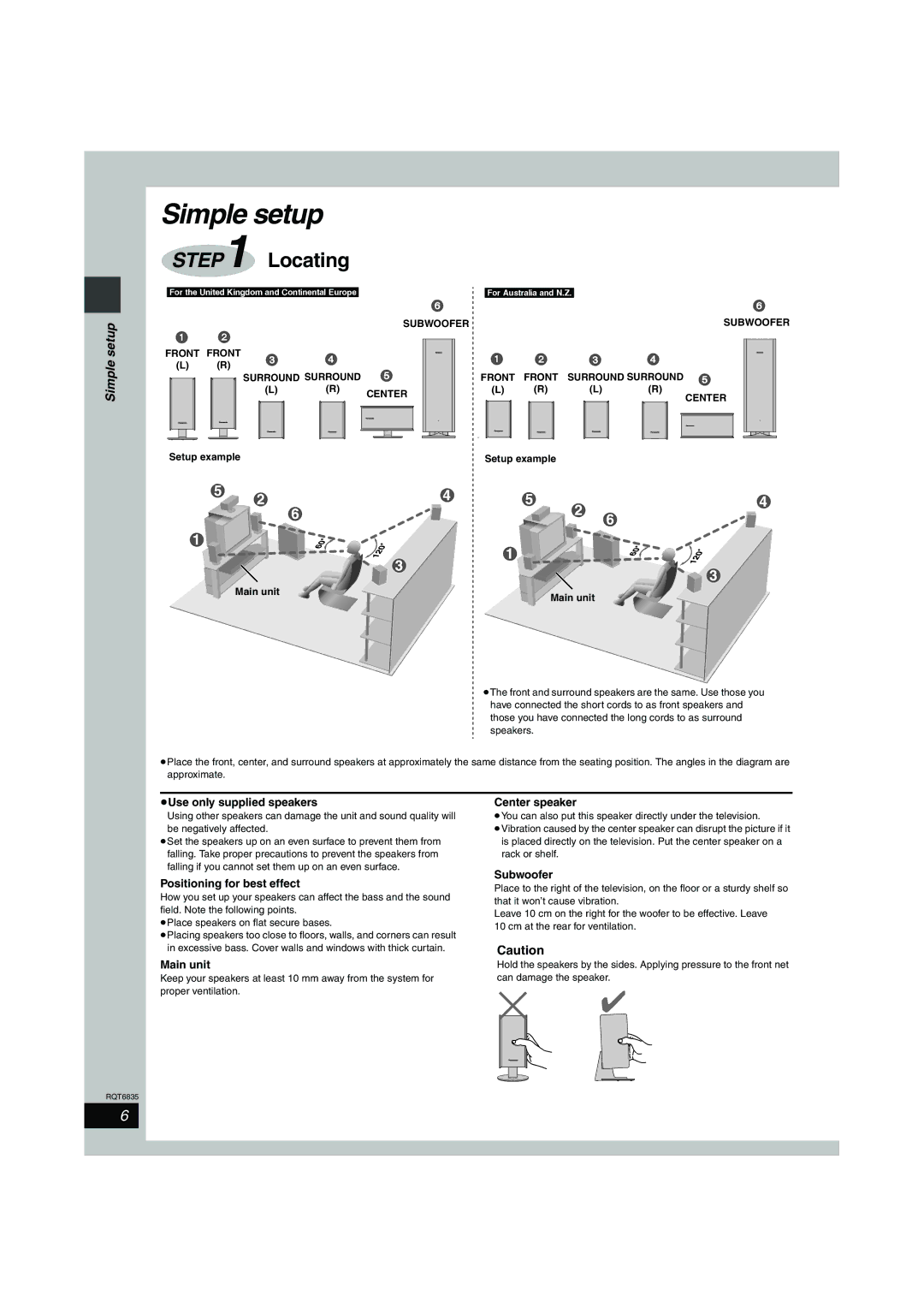 Panasonic SC-HT500 ≥Use only supplied speakers, Positioning for best effect, Main unit, Center speaker, Subwoofer 