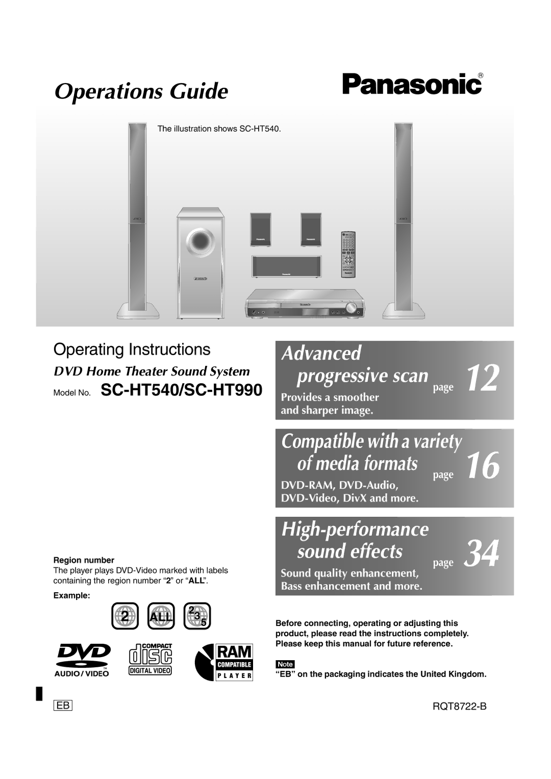 Panasonic SC-HT990 operating instructions Illustration shows SC-HT540, Region number, Example 