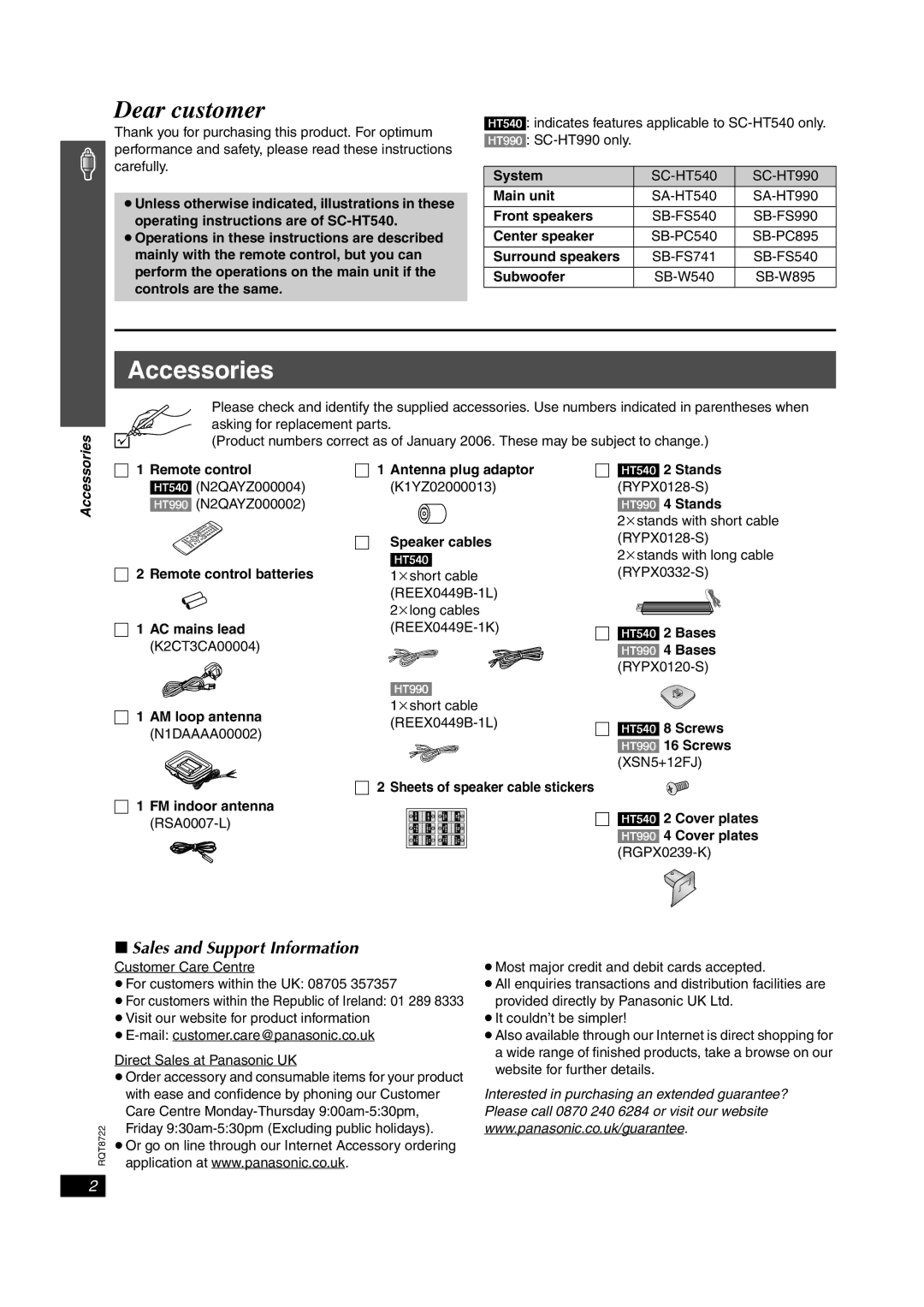 Panasonic SC-HT540, SC-HT990 operating instructions Accessories 