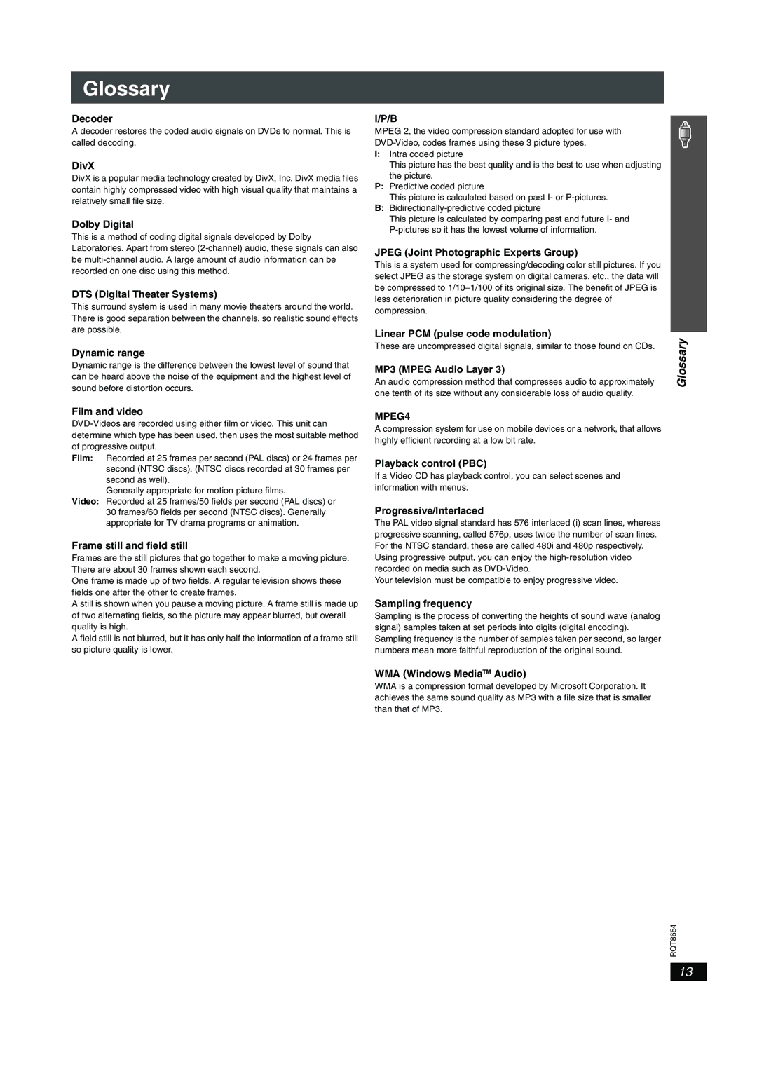 Panasonic SC-HT545 manual Glossary 