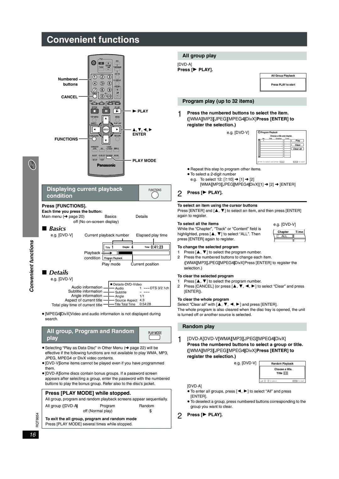 Panasonic SC-HT545 manual Basics, Displaying current playback, Condition 