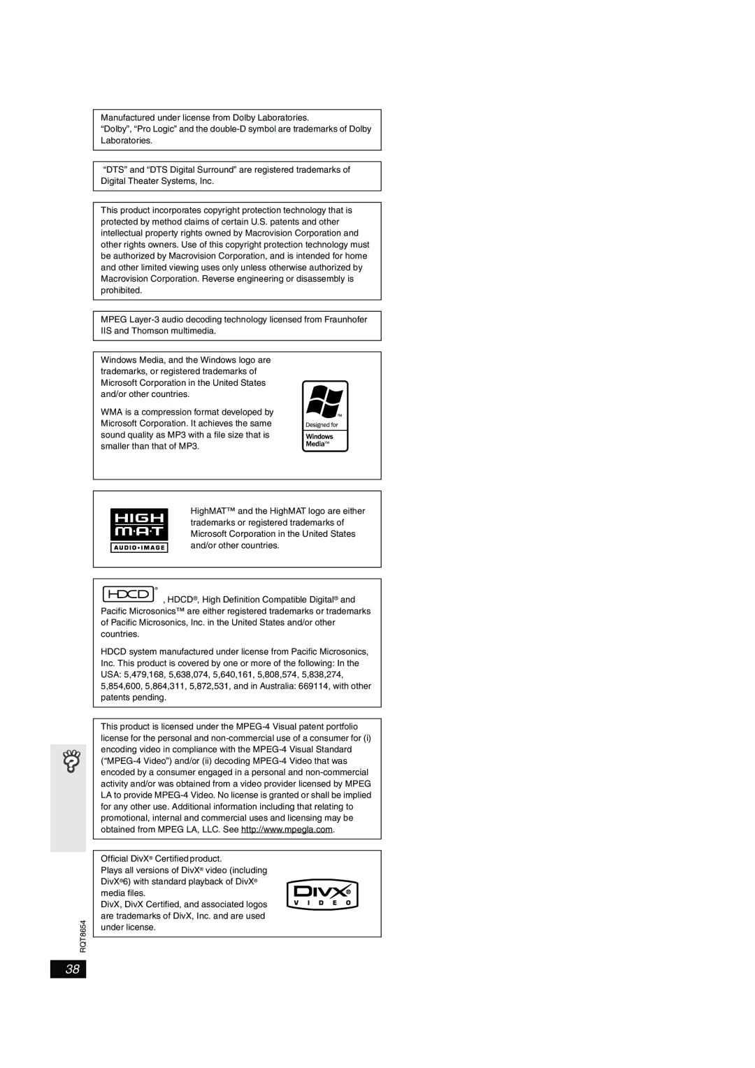 Panasonic SC-HT545 manual RQT8654 