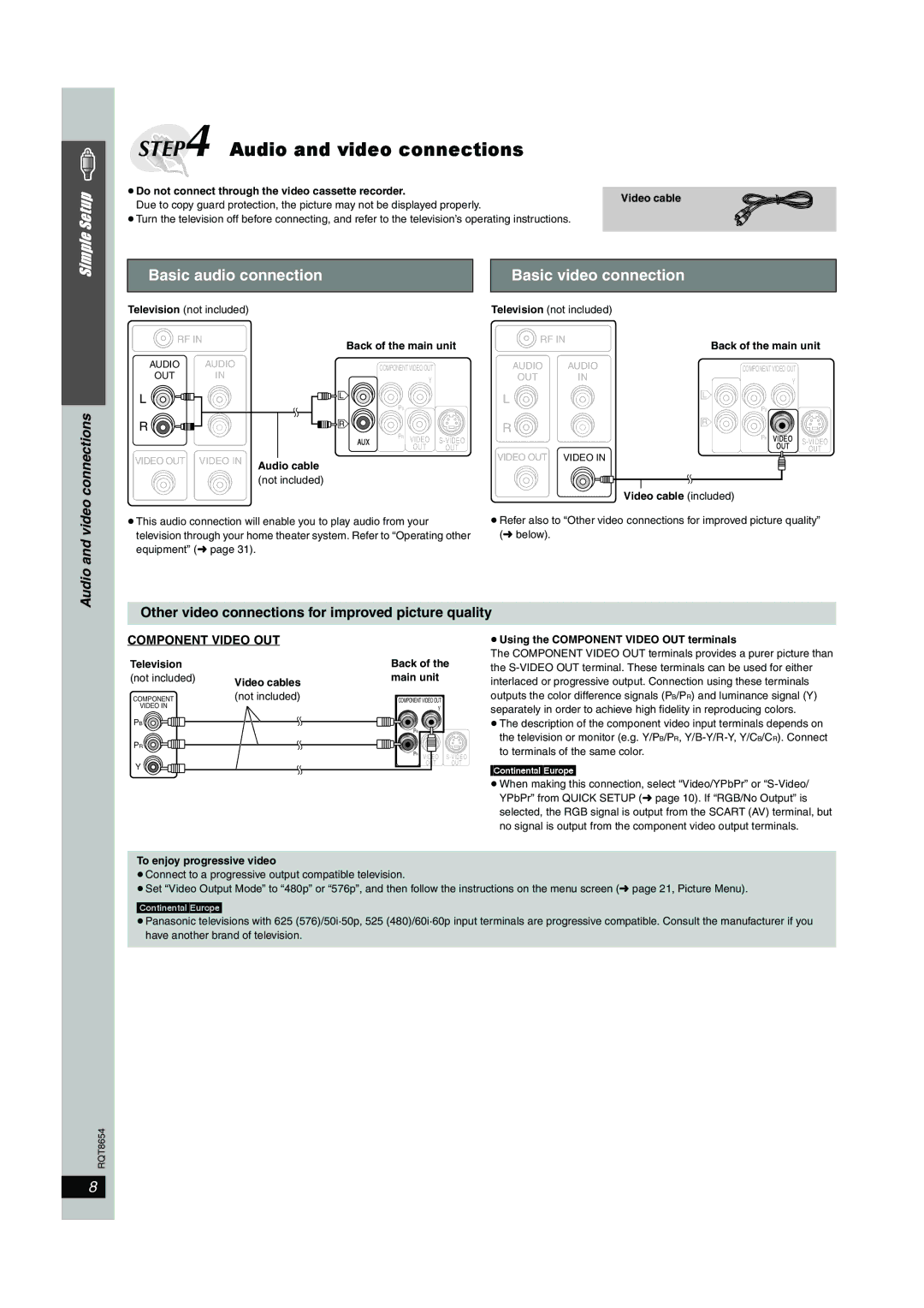 Panasonic SC-HT545 manual Basic audio connection Basic video connection, Audio and video connections 