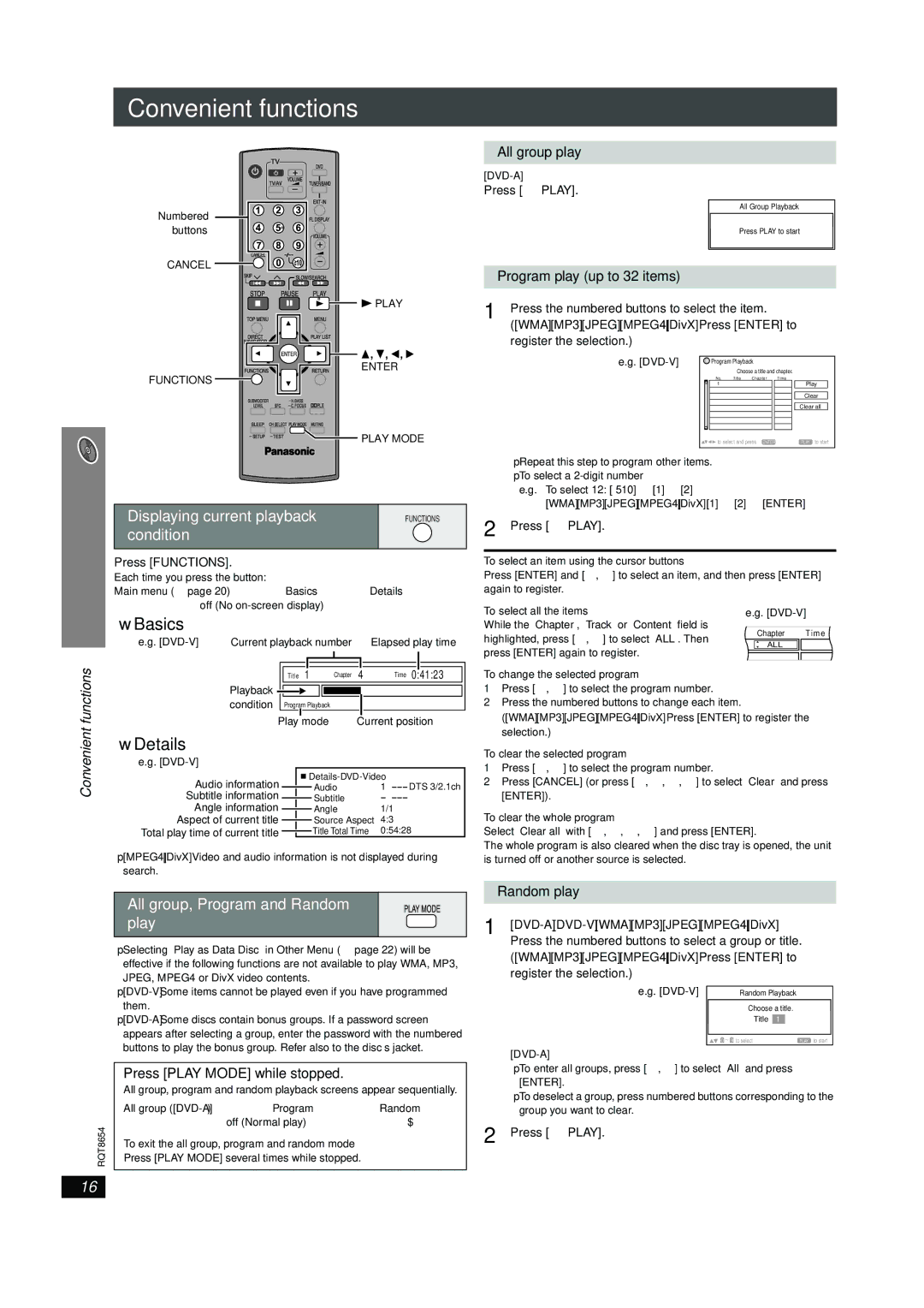 Panasonic SC-HT545W manual Basics, Displaying current playback, Condition 