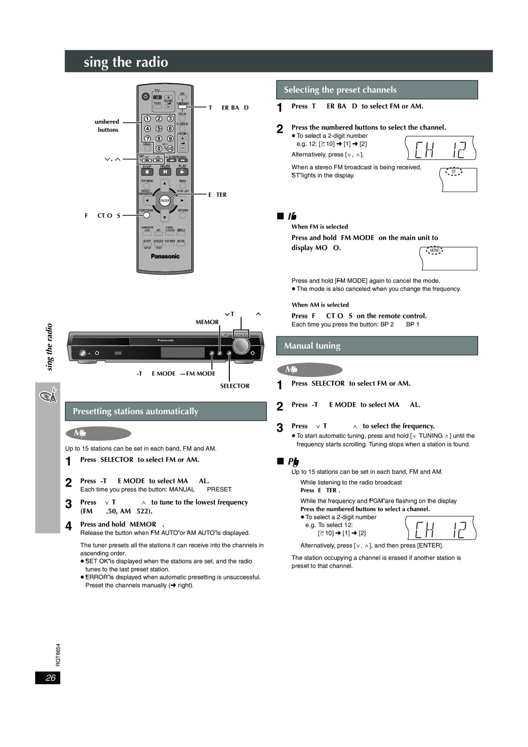 Panasonic SC-HT545W manual Presetting the channel, Selecting the preset channels, Presetting stations automatically 