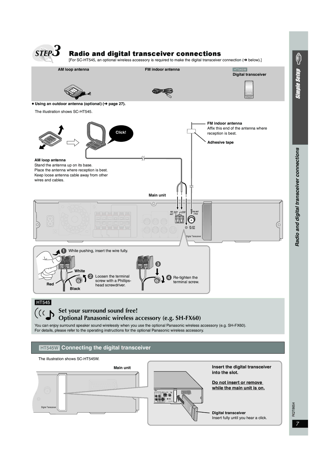 Panasonic SC-HT545W manual HT545W Connecting the digital transceiver, Insert the digital transceiver, Into the slot 