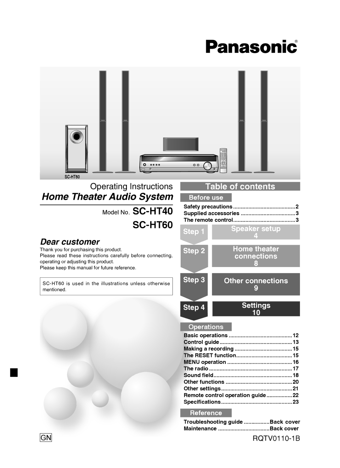 Panasonic SC-HT60 specifications Home Theater Audio System 