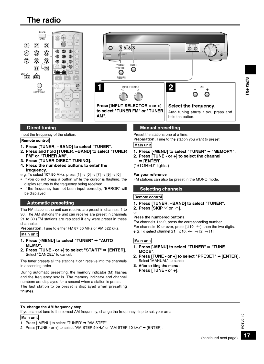 Panasonic SC-HT60 specifications Radio, Direct tuning, Automatic presetting, Manual presetting, Selecting channels 