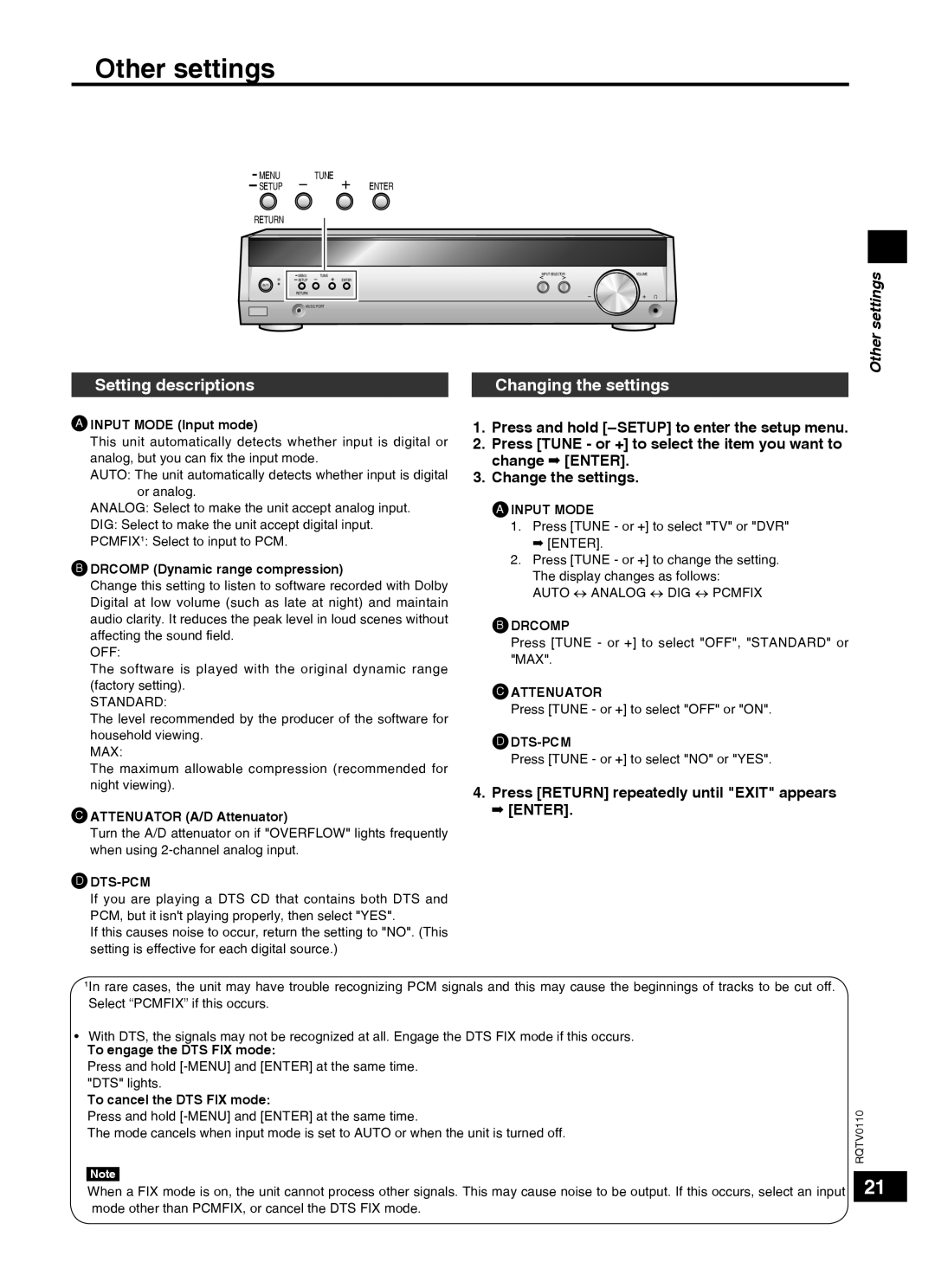 Panasonic SC-HT60 specifications Setting descriptions Changing the settings, Other settings 