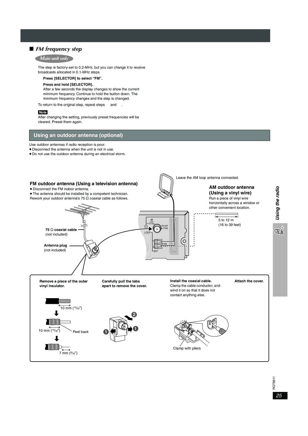 Panasonic SC-HT640W Using an outdoor antenna optional, FM outdoor antenna Using a television antenna, Using the radio 