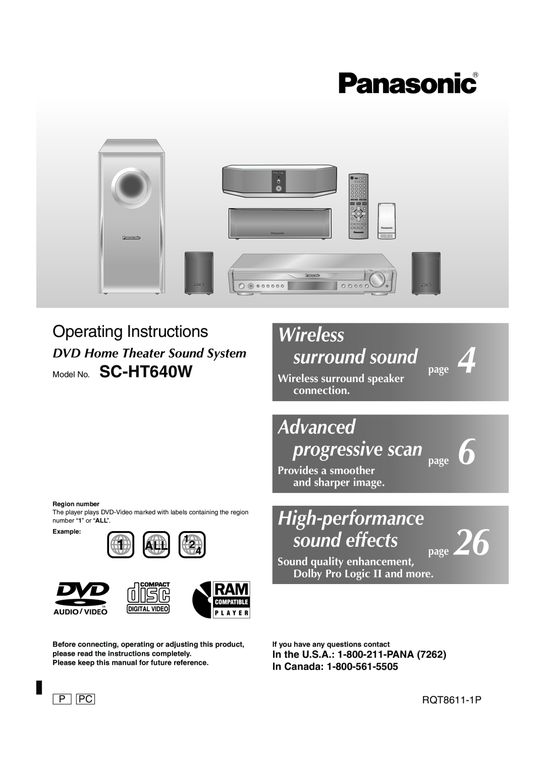 Panasonic SC-HT640W manual DVD Home Theater Sound System, page Wireless surround speaker connection, 1ALL, P Pc 