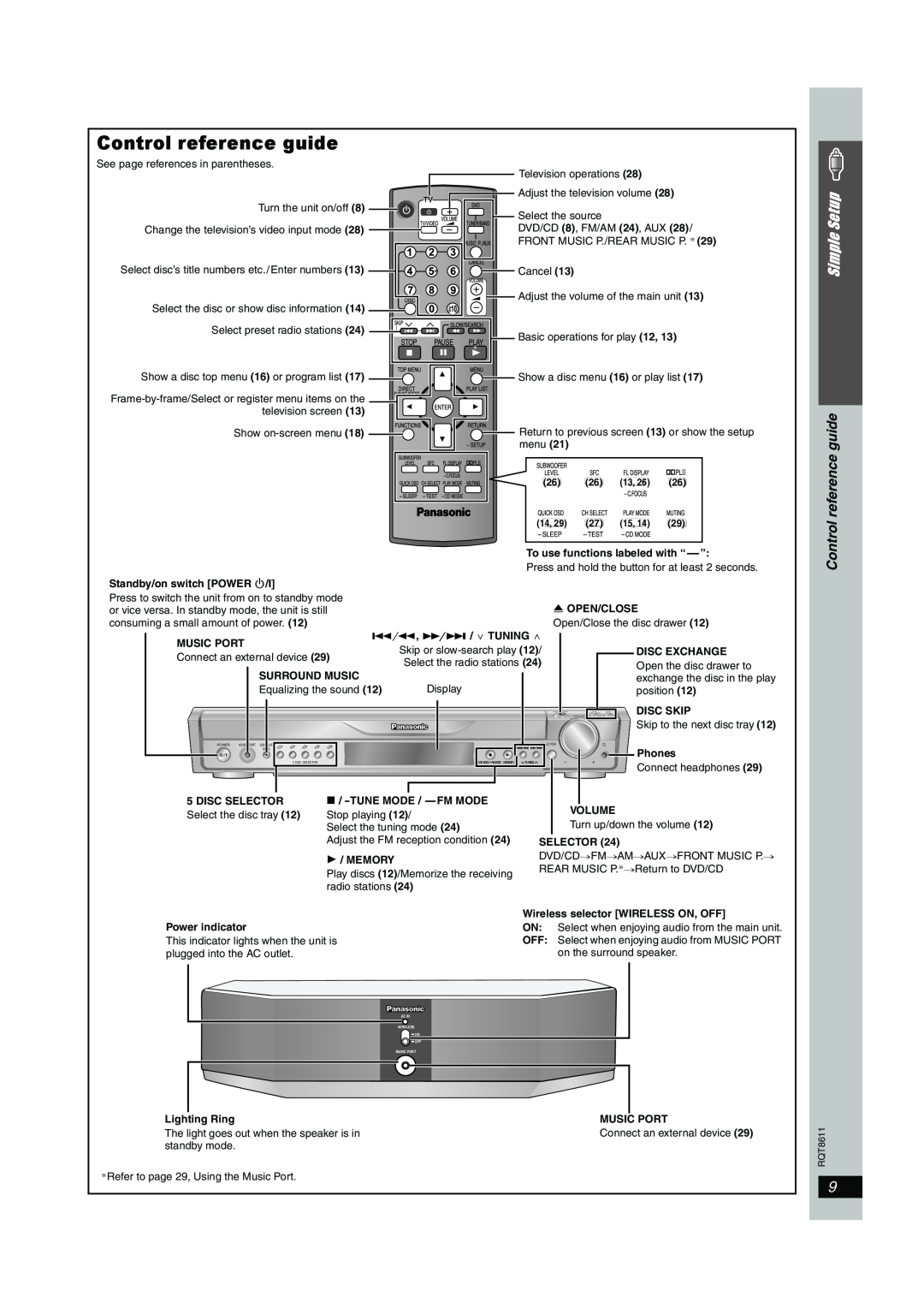 Panasonic SC-HT640W manual Control reference guide, Simple Setup, HT640W.bookPage9Monday,January9,200611 48AM 