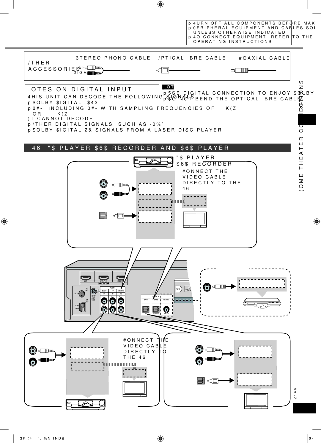 Panasonic SC-HT65 manual TV, BD player/DVD recorder and DVD player, Connections Step, Home theater 