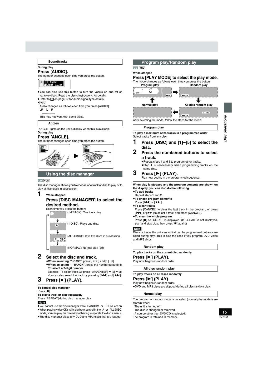 Panasonic SC-HT67 warranty Using the disc manager, Program play/Random play 