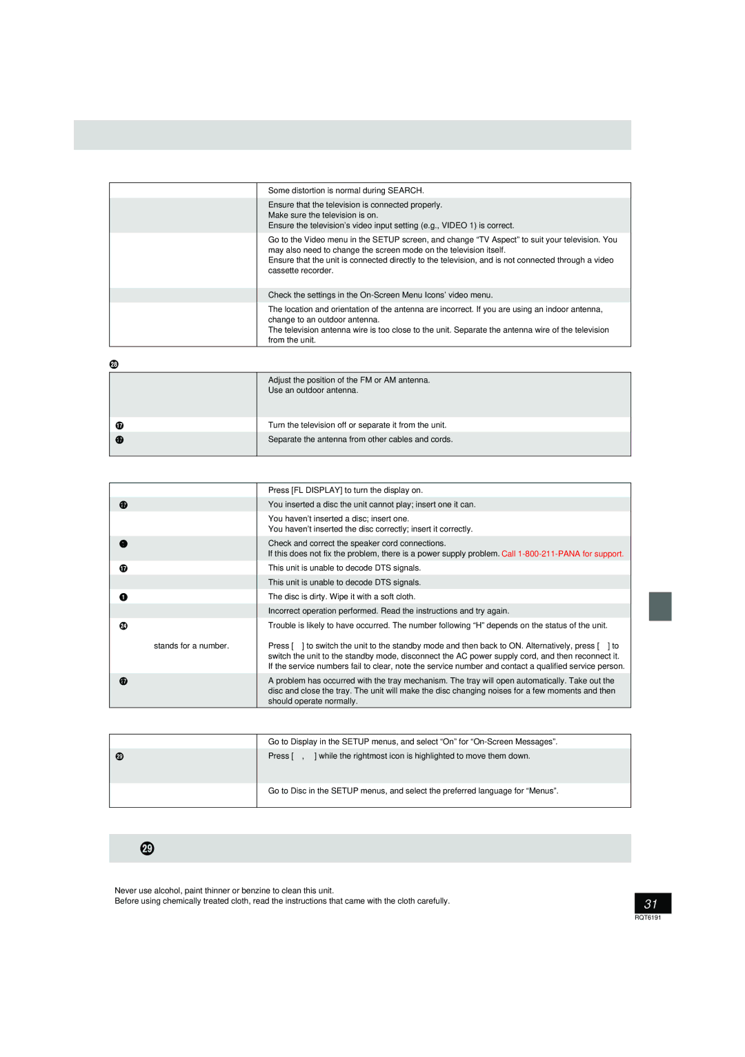 Panasonic SC-HT67 warranty Maintenance, Picture, Listening to the radio, Unit displays, Television displays 